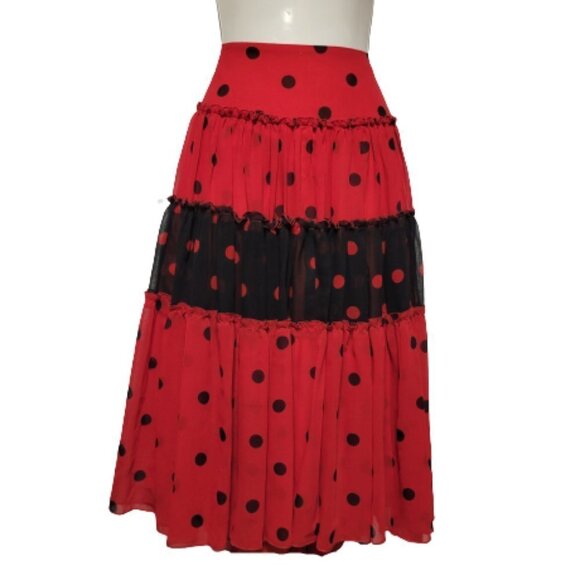 Red and Black Polka Dot Pleated Tiered Custom Made Skirt - Picture 2 of 11